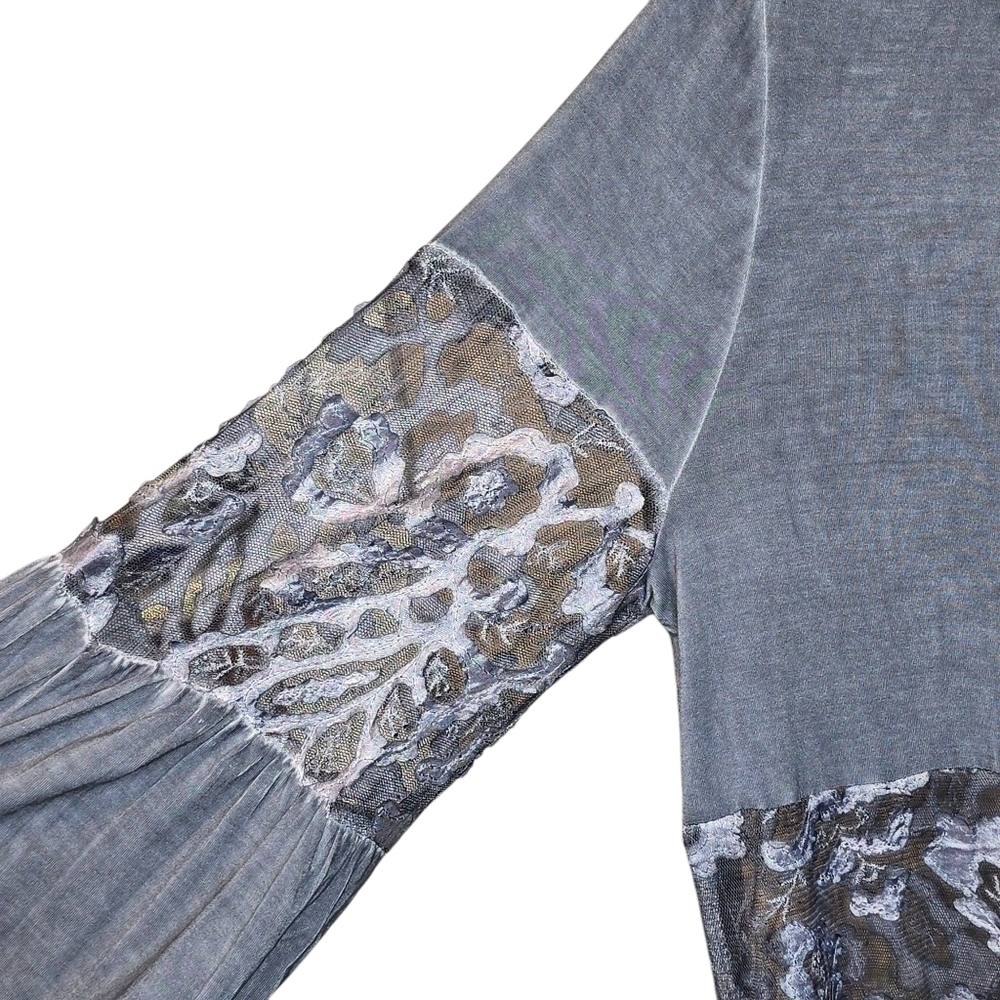 POL Boho Flowy Peasant Style Sheer Lace Panel Maxi Dress Blue-Gray Size Small - Picture 6 of 14